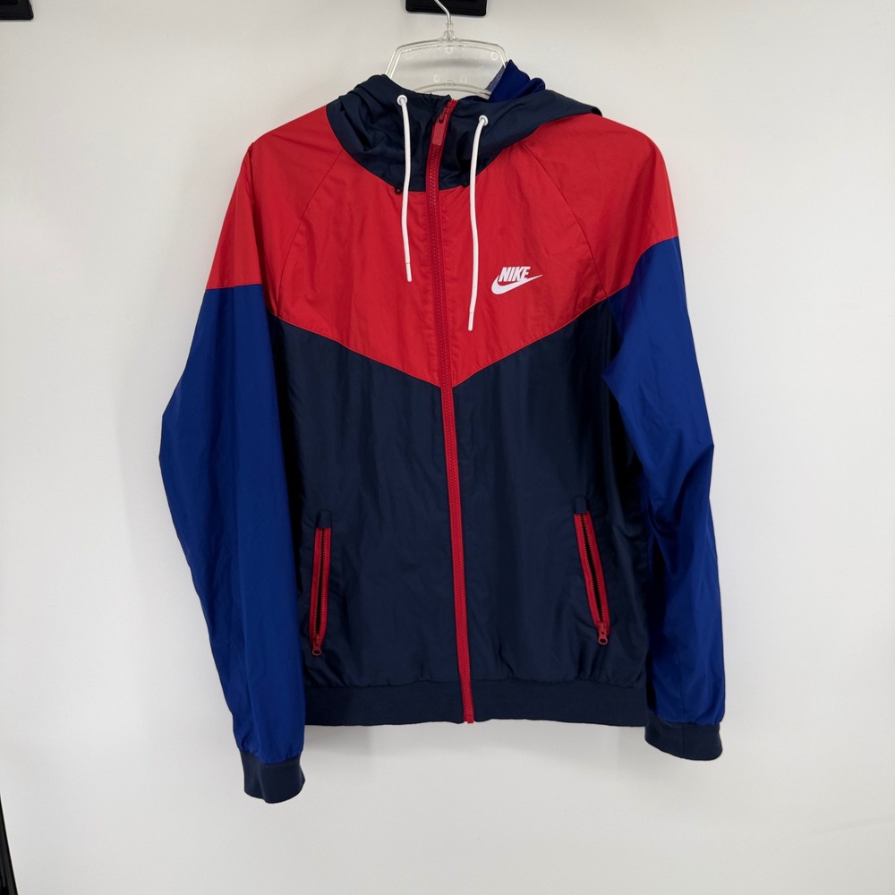 Nike Windrunner Hooded Windbreaker Jacket Red Navy Colorblock Mens Small
